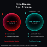 EnduraSleep advertisement showing two spheres comparing sleep quality and its effects on age and feelings.